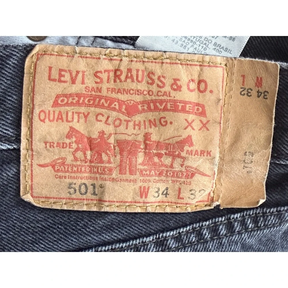 Levi's 501 Original Fit Jeans Men's 34x32 Black Button Fly Straight Denim Worn